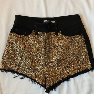 Black BDG Cheeky Hi-rise Shorts with Gold Sequins